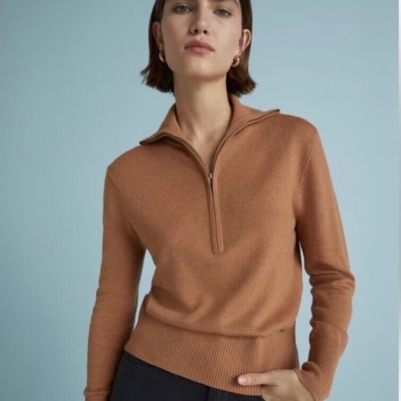 Everlane The Luxe Merino Half-Zip Sweater Camel Wool Yak Hair Size Small - Picture 4 of 4